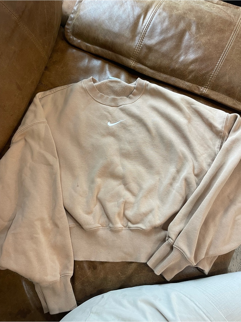 Nike Women's Crewneck Sweatshirt in Tan with White Swoosh